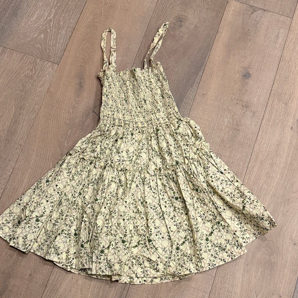 Hill House Kids Dress in Cream and Green Floral